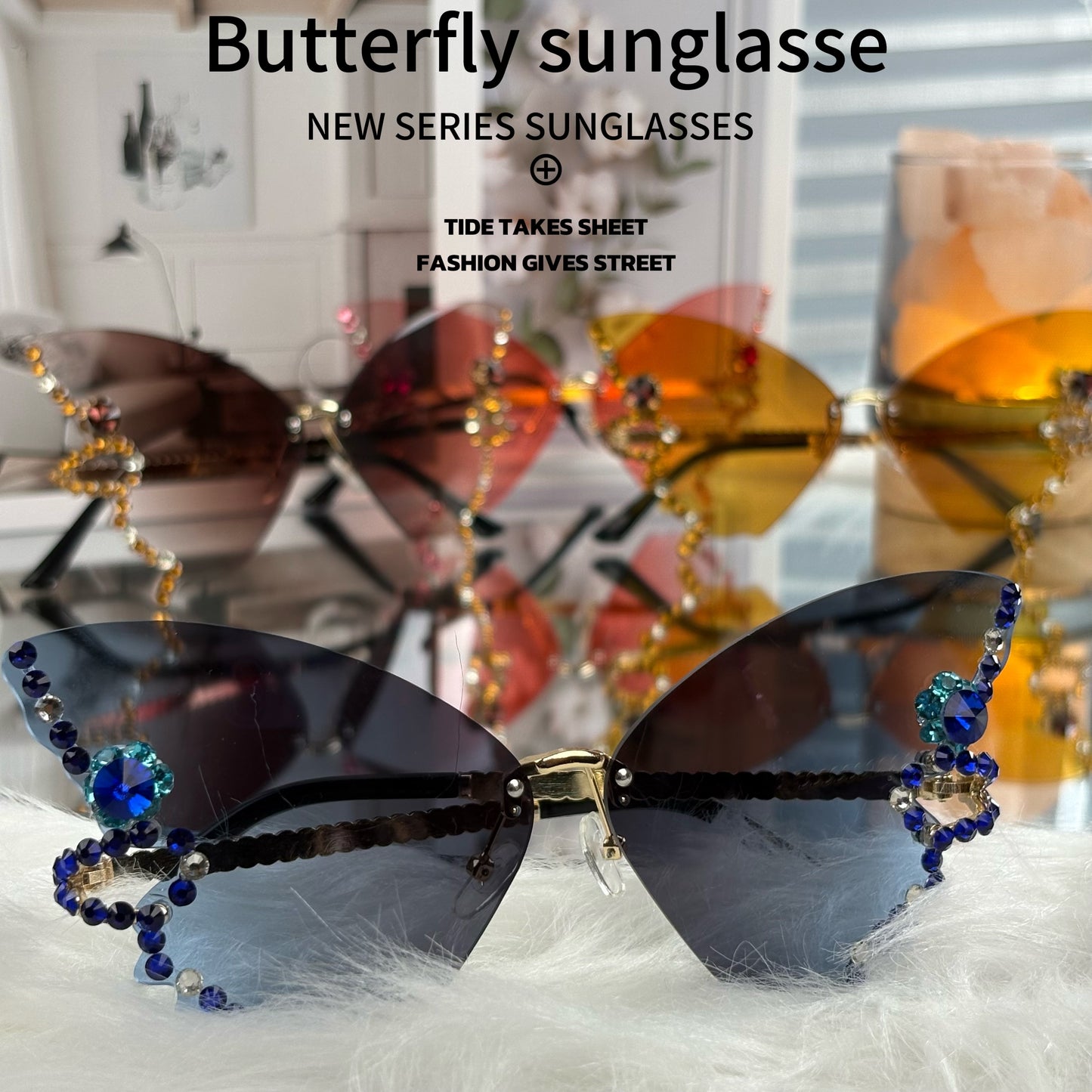 butterfly sunglasses in summer 2025. Different colors bring you different experiences, suitable for different scenes such as travel, play, party, dance, beach, shopping, etc.